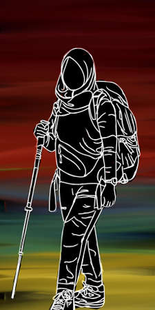 illustration of girl in hijab climbing the mountain, very good for product designのイラスト素材