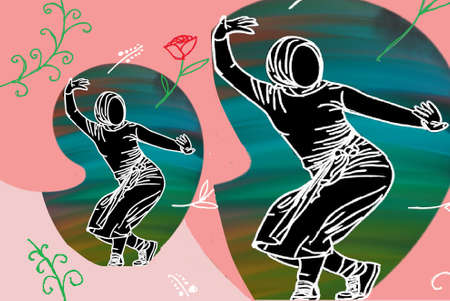 illustration of girl in hijab dancing traditional, very beautiful for product designのイラスト素材