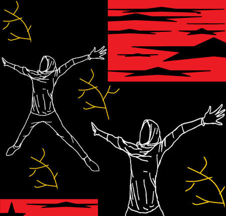 illustration of girl in hijab jumping happily, very good for logoのイラスト素材