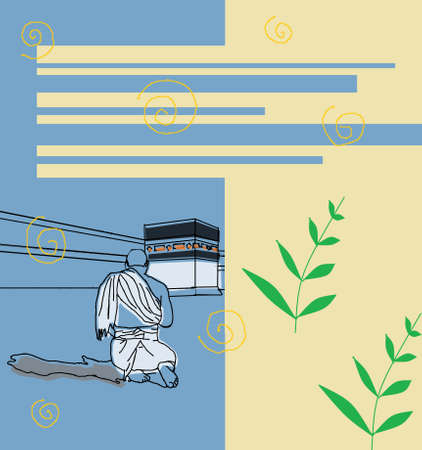 illustration of a man praying in front of the kaaba, very good for product designのイラスト素材