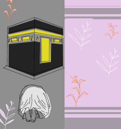 illustration of a Muslim prostrating in front of the Kaaba, one of the dreams of all Muslims. Very good for product designのイラスト素材