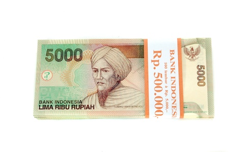 bills Indonesian currency denomination of five thousand isolated on white background