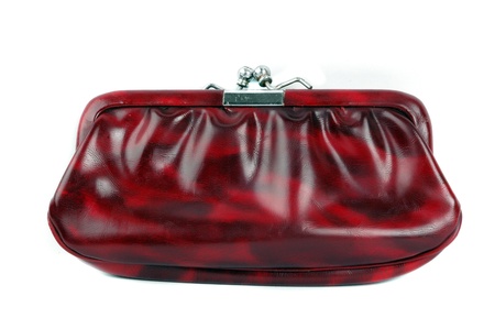 a leather black and red women wallet isolated on white backgroundの写真素材