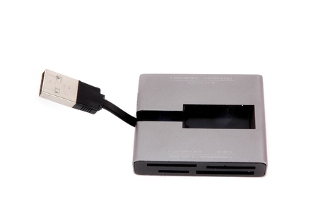 card reader for various types of memory cards isolated on white backgroundの写真素材