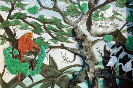 wildlife carvings on the walls of concreteのeditorial素材