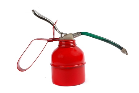 a red engine oil spray container isolated on white background