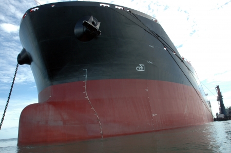 the bow of a big tanker ship, which was anchored in the middle of the oceanの写真素材