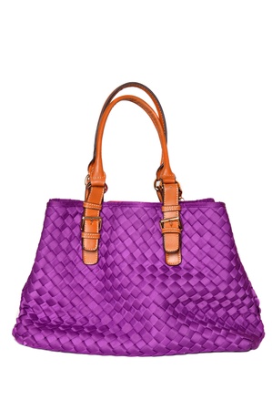 purple handbag on white backgroundの写真素材