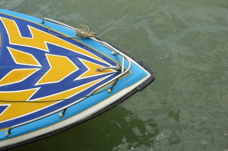 a speedboat at anchor with top view の写真素材