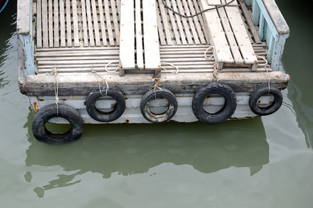 wooden tug boat anchorの写真素材