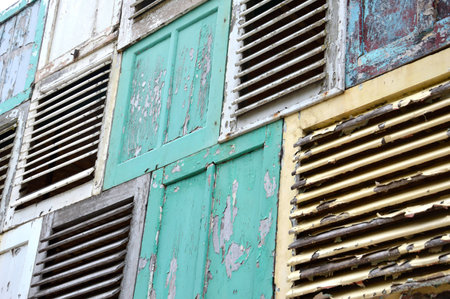 the old wooden windows backgroundの写真素材