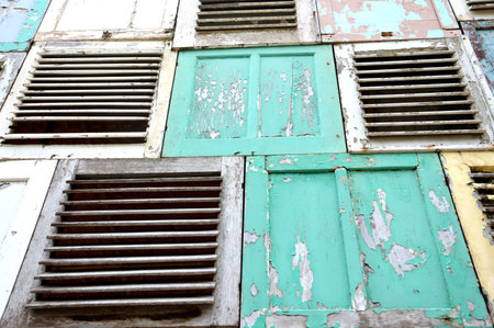 the old wooden windows backgroundの写真素材