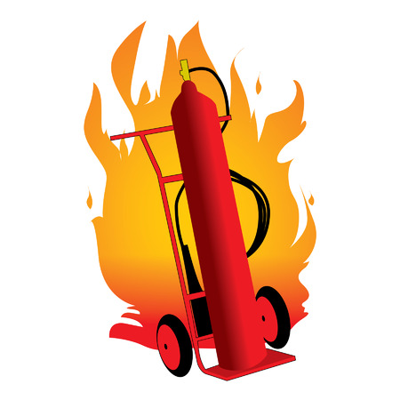 red fire extinguisher with blaze backgroundのイラスト素材