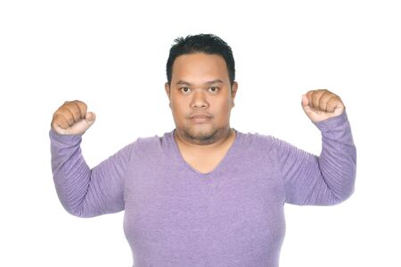 asian fatman isolated on white backgroundの写真素材