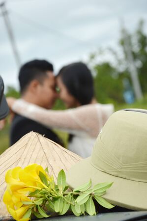 Indonesian bridal couples were dressed in vintage costumeの写真素材