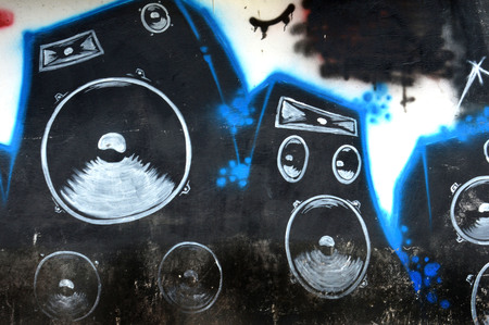 sound speaker graffiti painting on the white wallのeditorial素材