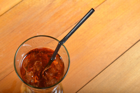 iced tea on the wooden boardの写真素材