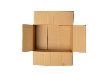 opened empty carton on white background