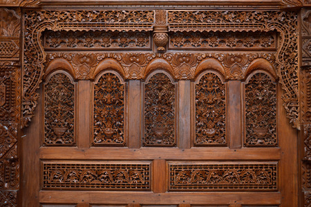 traditional Jepara carving ornaments on the woodの写真素材