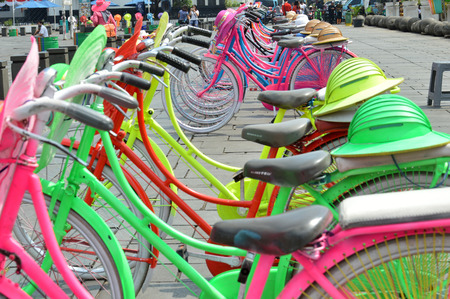 JAKARTA, INDONESIA - AUGUST, 20, 2016 : colorful bicycle rental at Kota Tua or Old City in Jakarta, Indonesiaのeditorial素材