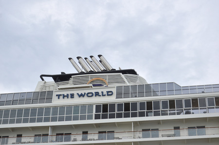 TARAKAN, INDONESIA. 24th Nov 2016. The World cruise ship anchored on the sea Tarakan City Indonesiaのeditorial素材