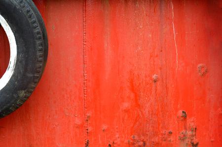 tires on the iron shipの写真素材