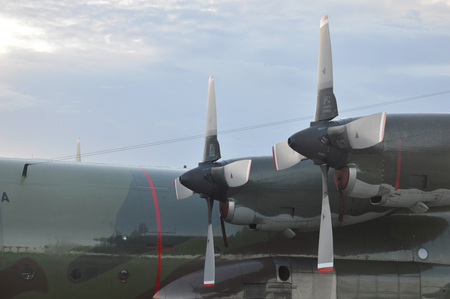 TARAKAN, INDONESIA. March, 10,  2017. Hercules military airplane at the static show Sukhoi aircraft...
