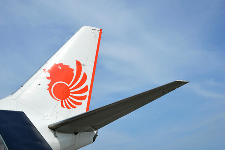 TARAKAN, INDONESIA - 14th  January 2014 : Lion Air airplane on Juwata international airports in Tarakan Indonesiaのeditorial素材