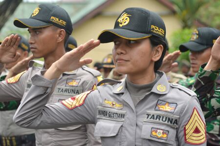 TARAKAN, INDONESIA - APRIL ,20, 2017, : Drumband appearances by Cadets of the Armed Forces Academy and the Academy of Domestic Government at Tarakan Indonesiaのeditorial素材