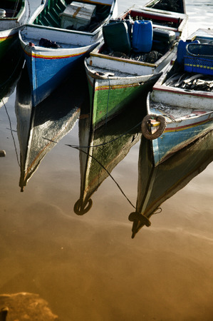 colorful l wooden fisherman boat at the river of Pangkep - Indonesiaの写真素材