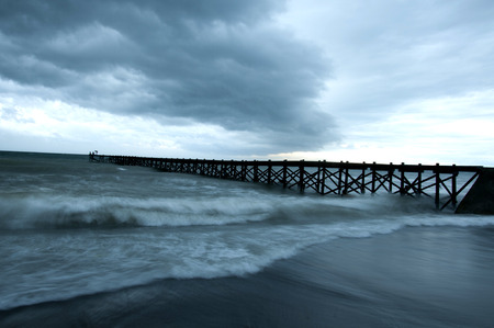 beautiful lanscape with wooden pier at the seaの写真素材