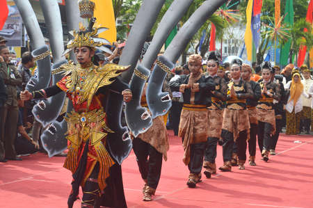 TARAKAN - INDONESIA, 25th July 2018 : the parade of participants marched in front of the stands of honor at the APEKSI 2018 marchのeditorial素材