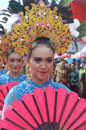 TARAKAN - INDONESIA, 25 July 2018 : Portrait of beautiful Indonesian dancers in traditional dress....