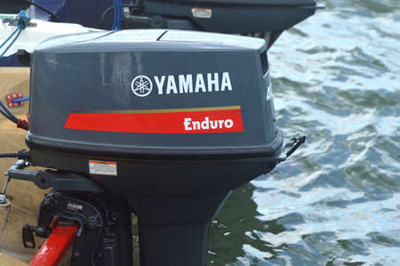 TARAKAN - INDONESIA, 21 DECEMBER 2019 : Yamaha powerful engines mounted on the speedboatのeditorial素材