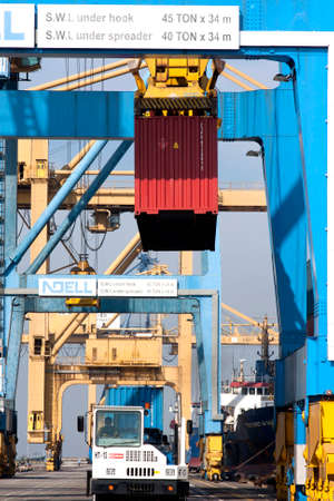 MAKASSAR-  INDONESIA - 15th June 2011 : container loading and unloading activities in the port of...