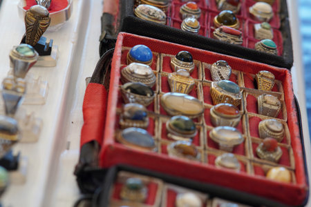 various agate rings on display