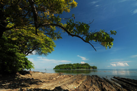 Discover tranquility with this stunning tropical scene, perfect for travel and nature themes. Relaxing ocean views.の写真素材