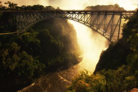 Victoria Falls Bridge bathed in early morning lightの写真素材