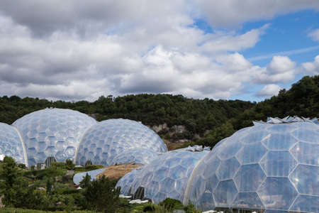 Geodesic biome domes at the Eden Project with hexagonal transparent windows in Cornwall.UKのeditorial素材