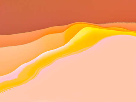 A sand dune landscape in yellow tones and orange sky background.Deliberate processing for effectの写真素材