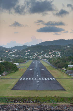 A small landing strip runway on the Caribbean island of St Luciaの写真素材