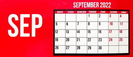 A graphic shows the calendar dates for the month of September in year 2022の写真素材