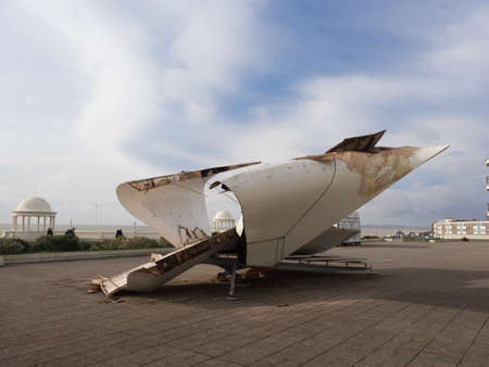 Bexhill on Sea-Sussex-UK-February 19,2022- Storm Eunice has damaged architecture at iconic art deco coastal building De La Warr Pavilionのeditorial素材