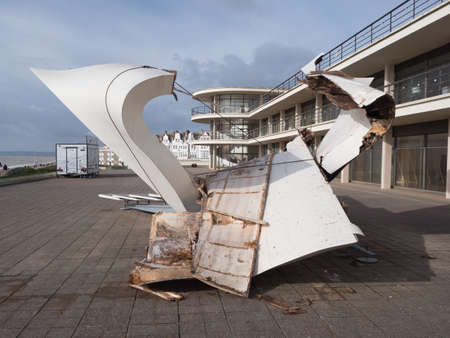 Bexhill on Sea-Sussex-UK-February 19,2022- Storm Eunice has damaged architecture at iconic art deco coastal building De La Warr Pavilionのeditorial素材