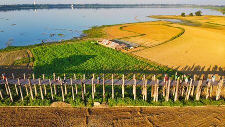 MANDALAY/MYANMAR(BURMA) - 04th Dec, 2019 : U BEIN BRIDGE is one of the famous teakwood bridge in the world. Located in Mandalay, Myanmar.のeditorial素材