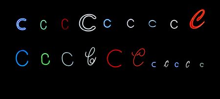 collection of a number of different neon letter C isolated on black - part of a series of neon lettersの写真素材