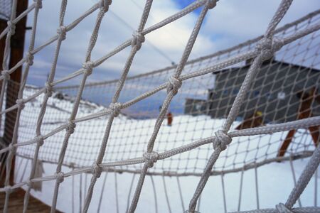 Moving bridge in the mountainsの写真素材