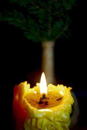 Candle in the still-life of darknessの写真素材