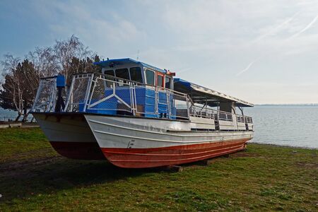 Marine ship on shoreの写真素材