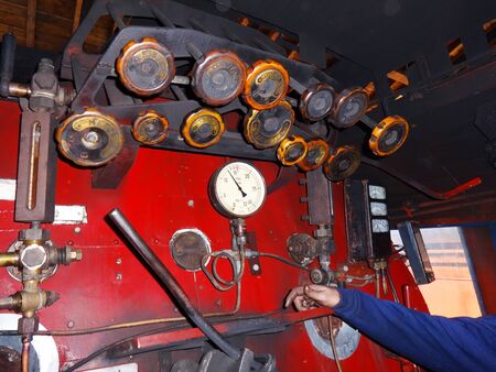 Steam locomotive, control interiorの写真素材